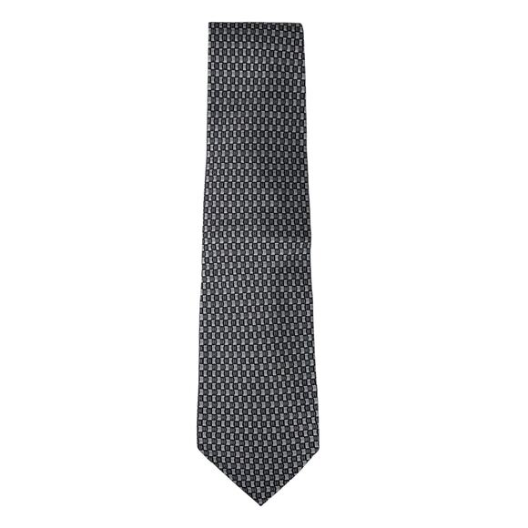 Vintage Perry Ellis 100% Silk Men's Necktie-Black/White Geo Print - Picture 1 of 5